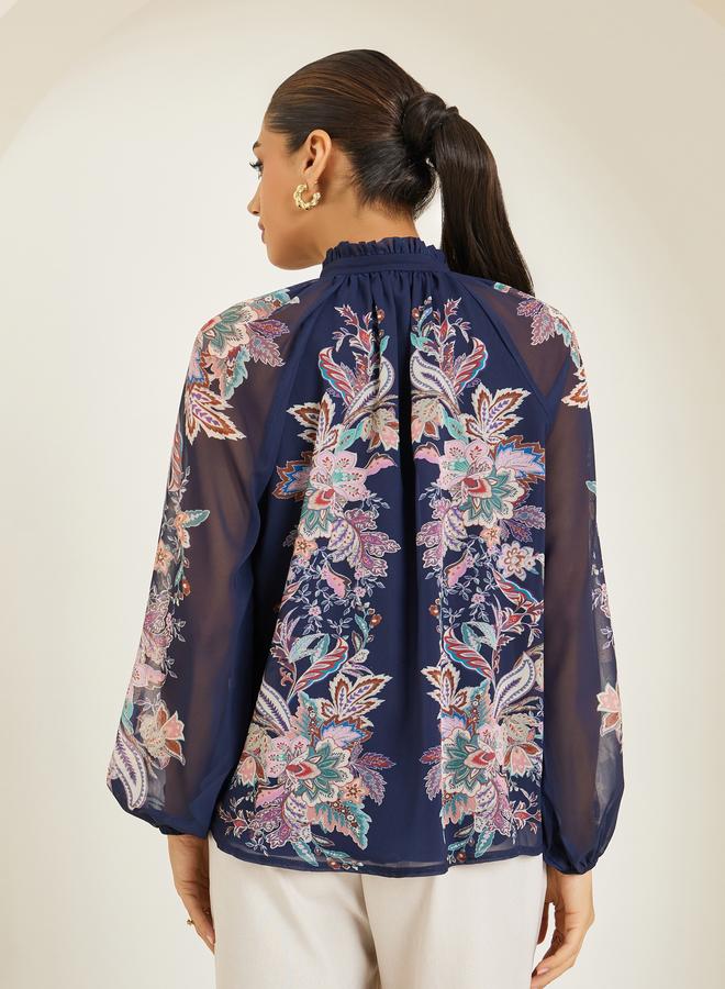 Styli Women Navy Blue Paisley Print Blouse - Image 5